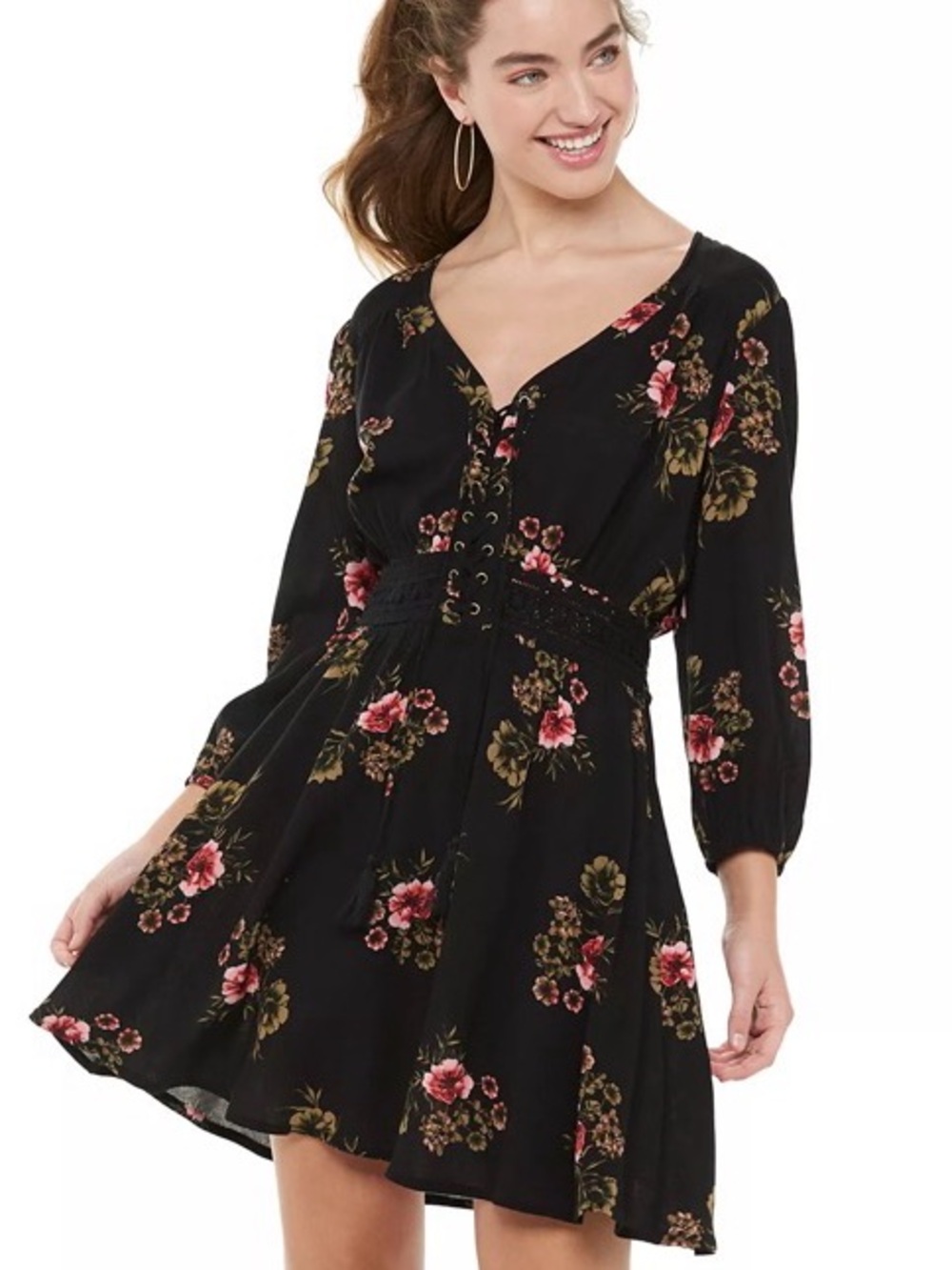 American Rag Floral Mini Dress with Pink Accents